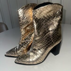 Schutz Gold Croc Booties